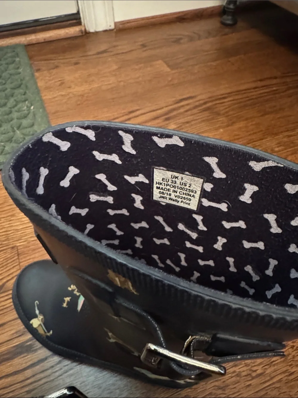 Joules Navy Kids Rain Boots with Dog and Pink Stripe